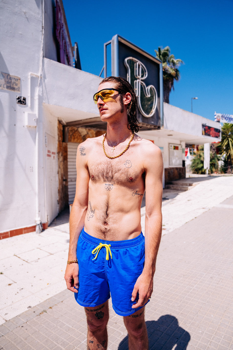 light blue swim trunks